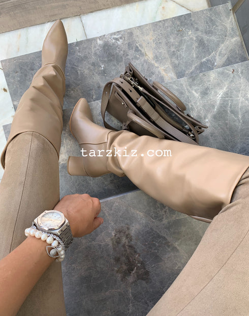 MOCHA KARAMEL DİZ ALTI ÇİZME